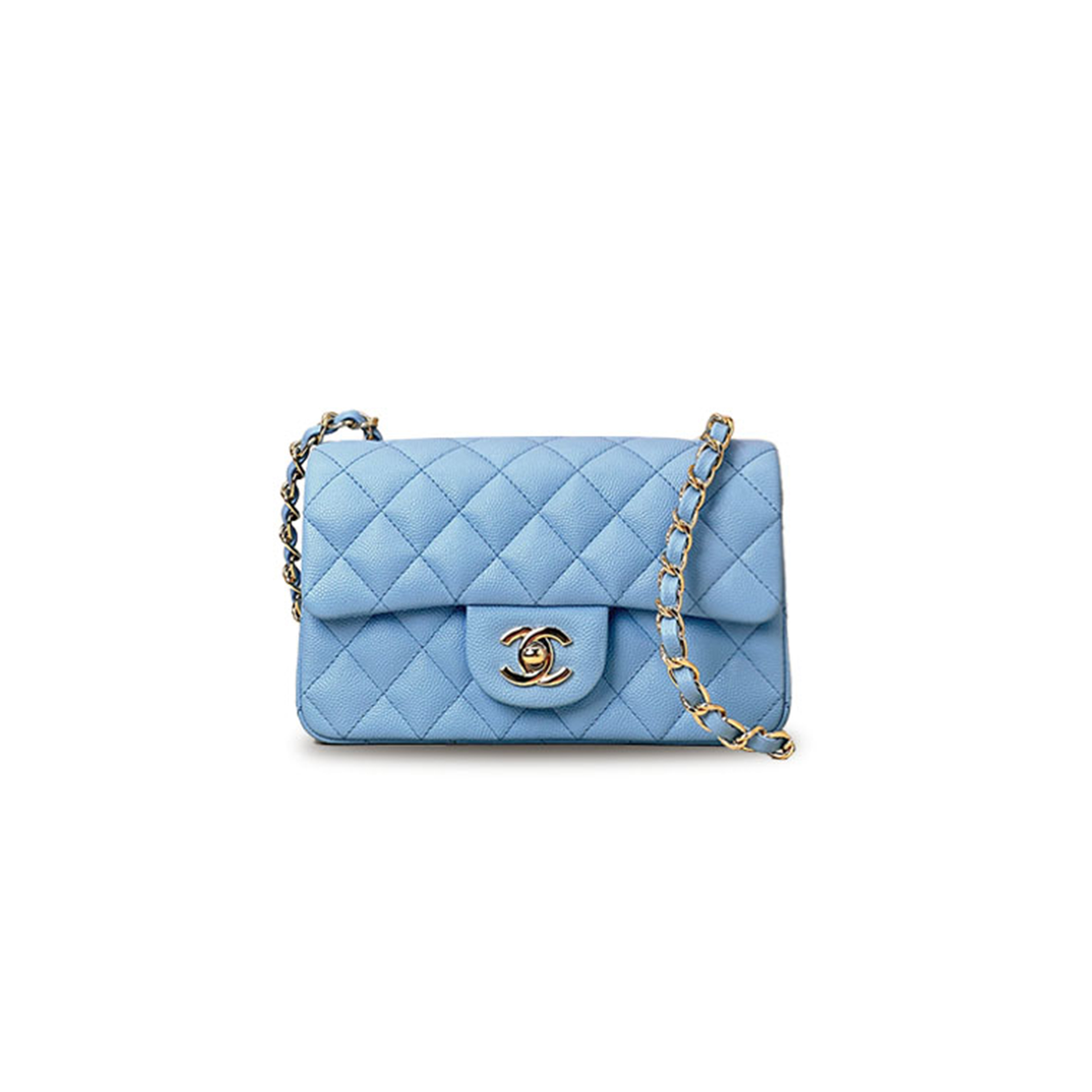 Ch*el caviar quilted mini double flap light blue as1116 (20*12*6cm)